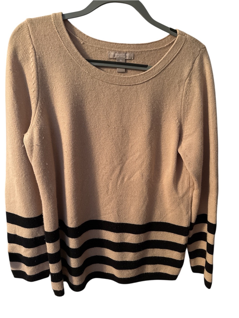 Banana Republic Beige Crewneck Sweater with Black Stripes